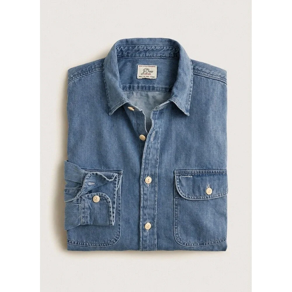 J.Crew Midweight Denim Workshirt Mens XXL Blue Cotton Dual Pocket Button Front